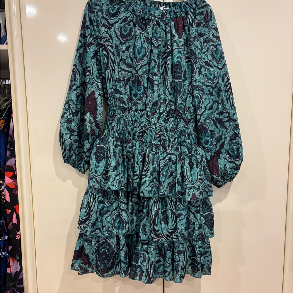 Floral Ruffle Dress in Teal and Black